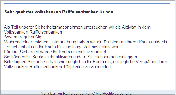 Phishing-Mail Volksbanken Raiffeisenbanken Phishing-Mail Volksbanken Raiffeisenbanken